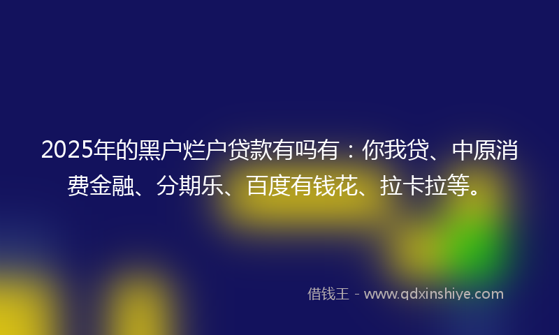2025年的黑户烂户贷款有吗有：你我贷、中原消费金融、分期乐、百度有钱花、拉卡拉等。