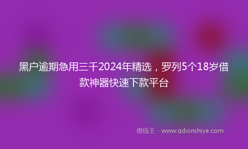 黑户逾期急用三千2024年精选，罗列5个18岁借款神器快速下款平台