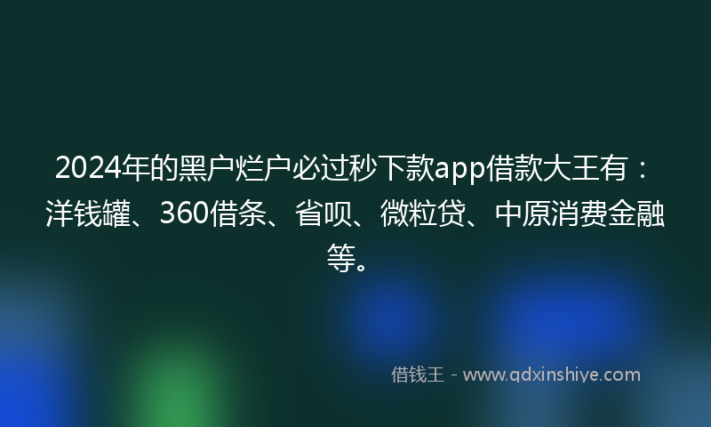 2024年的黑户烂户必过秒下款app借款大王有：洋钱罐、360借条、省呗、微粒贷、中原消费金融等。