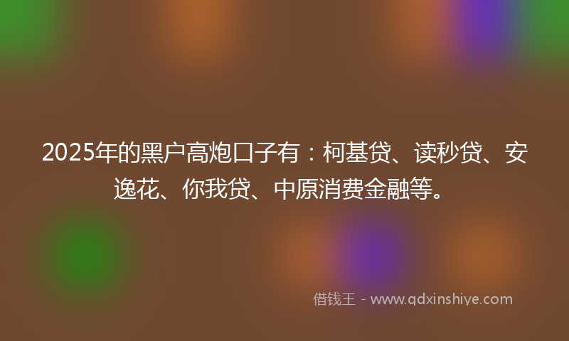 2025年的黑户高炮口子有：柯基贷、读秒贷、安逸花、你我贷、中原消费金融等。