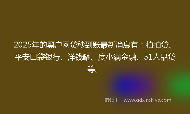 2025年的黑户网贷秒到账最新消息有：拍拍贷、平安口袋银行、洋钱罐、度小满金融、51人品贷等。