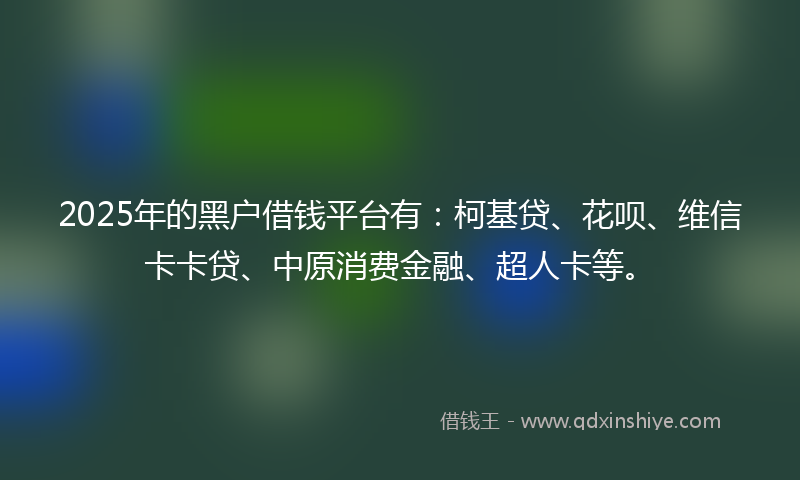 2025年的黑户借钱平台有：柯基贷、花呗、维信卡卡贷、中原消费金融、超人卡等。