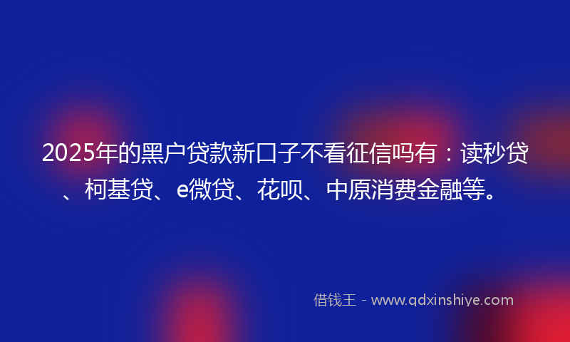 2025年的黑户贷款新口子不看征信吗有：读秒贷、柯基贷、e微贷、花呗、中原消费金融等。