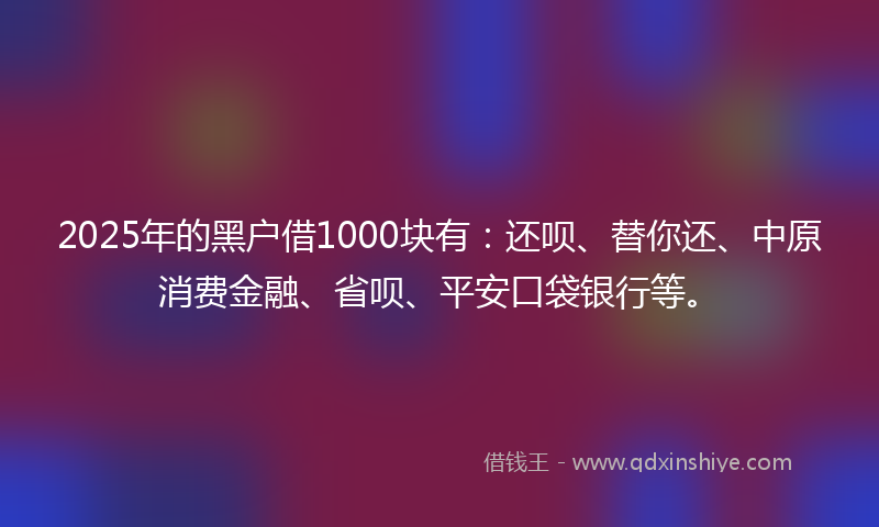2025年的黑户借1000块有：还呗、替你还、中原消费金融、省呗、平安口袋银行等。