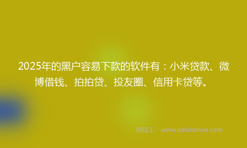 2025年的黑户容易下款的软件有：小米贷款、微博借钱、拍拍贷、投友圈、信用卡贷等。