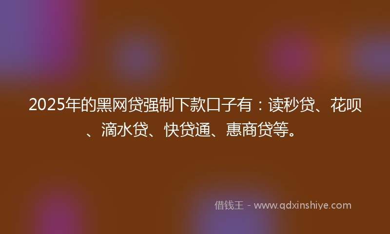 2025年的黑网贷强制下款口子有：读秒贷、花呗、滴水贷、快贷通、惠商贷等。