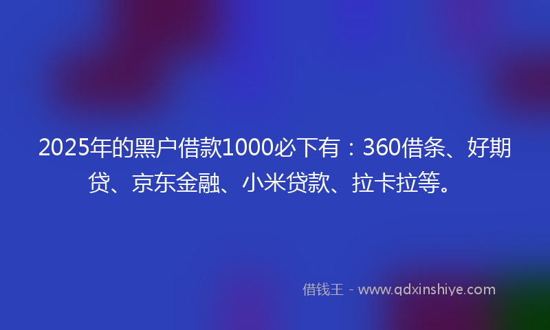 2025年的黑户借款1000必下有：360借条、好期贷、京东金融、小米贷款、拉卡拉等。