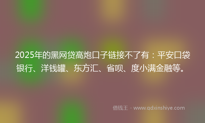 2025年的黑网贷高炮口子链接不了有：平安口袋银行、洋钱罐、东方汇、省呗、度小满金融等。