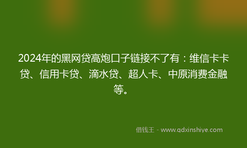 2024年的黑网贷高炮口子链接不了有：维信卡卡贷、信用卡贷、滴水贷、超人卡、中原消费金融等。