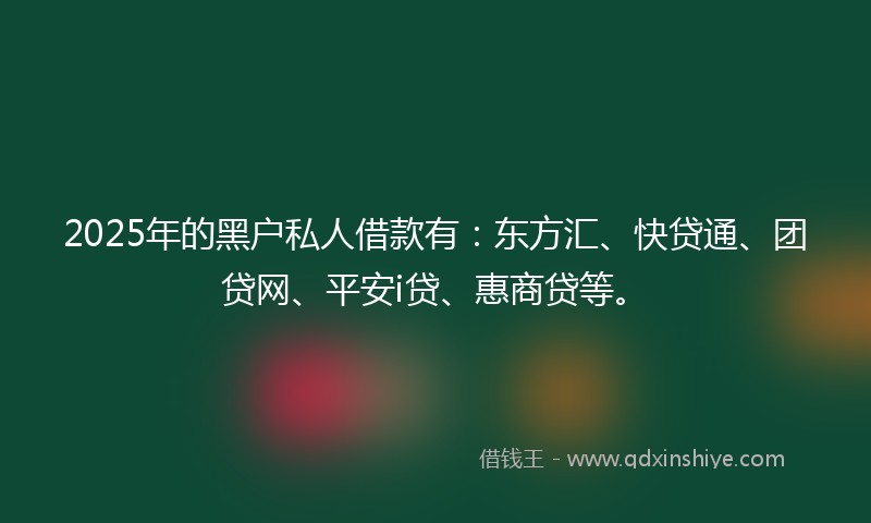 2025年的黑户私人借款有：东方汇、快贷通、团贷网、平安i贷、惠商贷等。