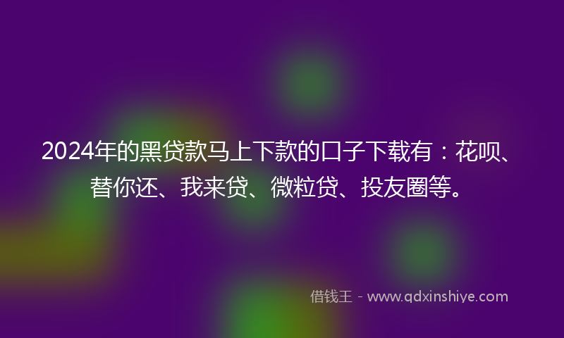 2024年的黑贷款马上下款的口子下载有：花呗、替你还、我来贷、微粒贷、投友圈等。
