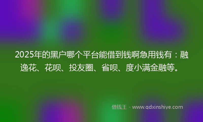 2025年的黑户哪个平台能借到钱啊急用钱有：融逸花、花呗、投友圈、省呗、度小满金融等。