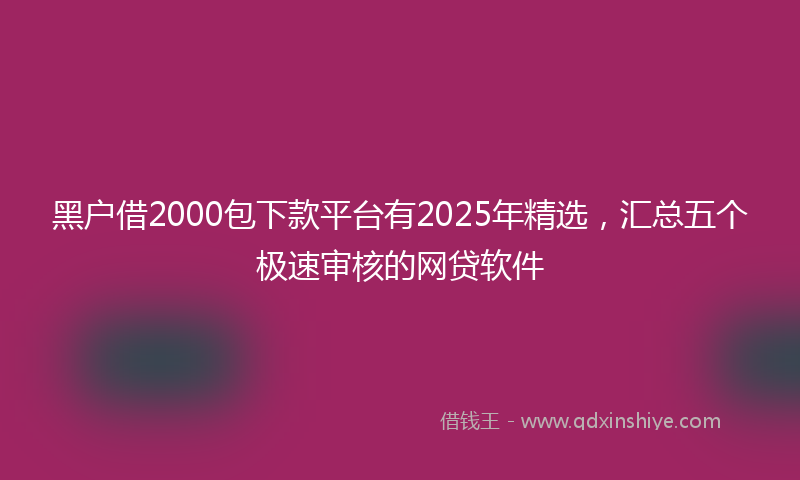 黑户借2000包下款平台有2025年精选，汇总五个极速审核的网贷软件