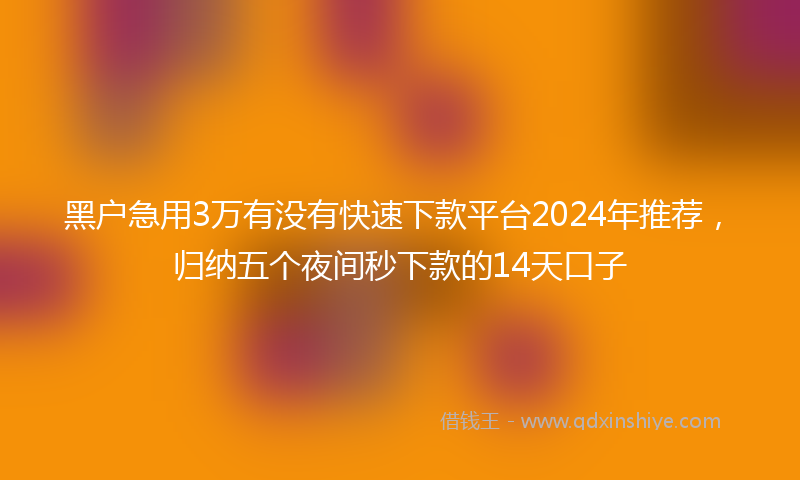 黑户急用3万有没有快速下款平台2024年推荐，归纳五个夜间秒下款的14天口子