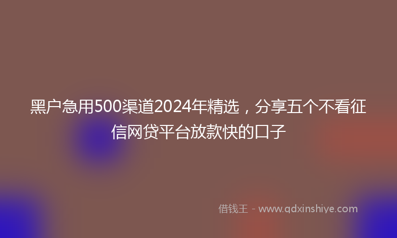 黑户急用500渠道2024年精选，分享五个不看征信网贷平台放款快的口子