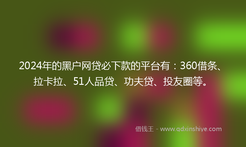 2024年的黑户网贷必下款的平台有：360借条、拉卡拉、51人品贷、功夫贷、投友圈等。