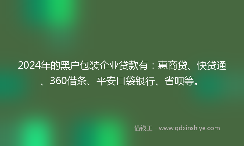 2024年的黑户包装企业贷款有：惠商贷、快贷通、360借条、平安口袋银行、省呗等。