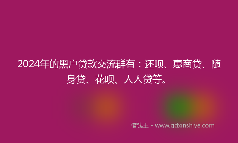 2024年的黑户贷款交流群有：还呗、惠商贷、随身贷、花呗、人人贷等。