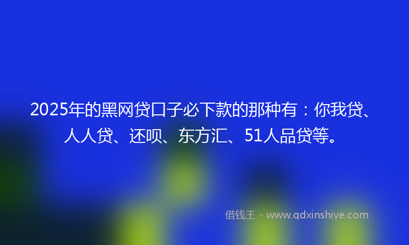 2025年的黑网贷口子必下款的那种有：你我贷、人人贷、还呗、东方汇、51人品贷等。