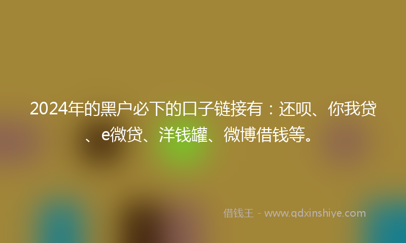 2024年的黑户必下的口子链接有：还呗、你我贷、e微贷、洋钱罐、微博借钱等。