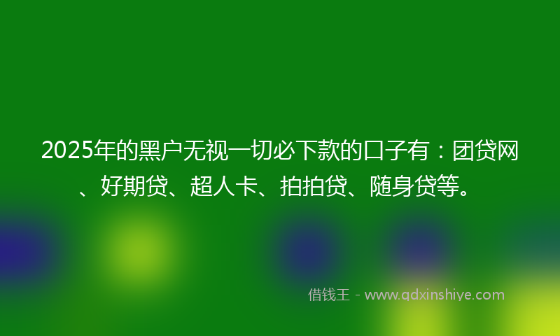 2025年的黑户无视一切必下款的口子有：团贷网、好期贷、超人卡、拍拍贷、随身贷等。