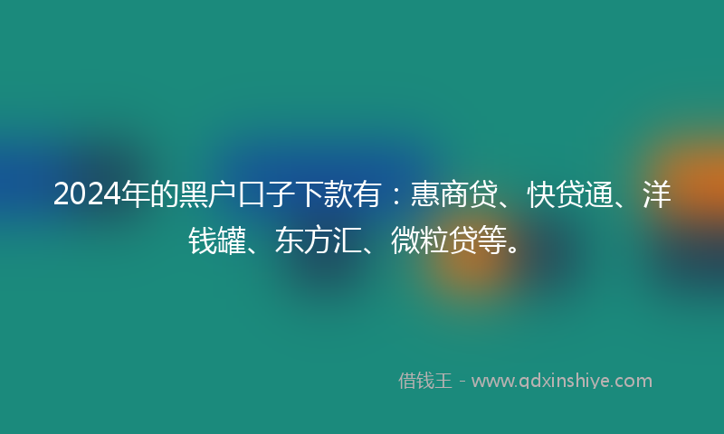 2024年的黑户口子下款有：惠商贷、快贷通、洋钱罐、东方汇、微粒贷等。