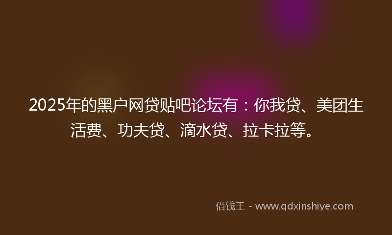 2025年的黑户网贷贴吧论坛有：你我贷、美团生活费、功夫贷、滴水贷、拉卡拉等。