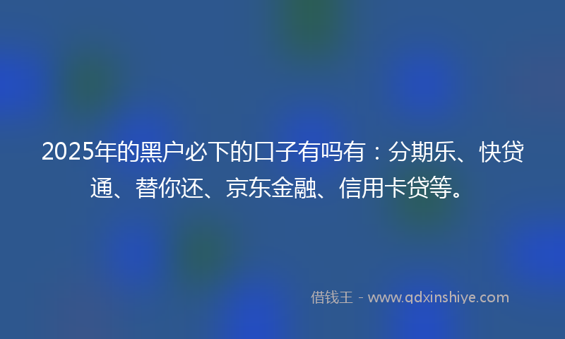 2025年的黑户必下的口子有吗有：分期乐、快贷通、替你还、京东金融、信用卡贷等。