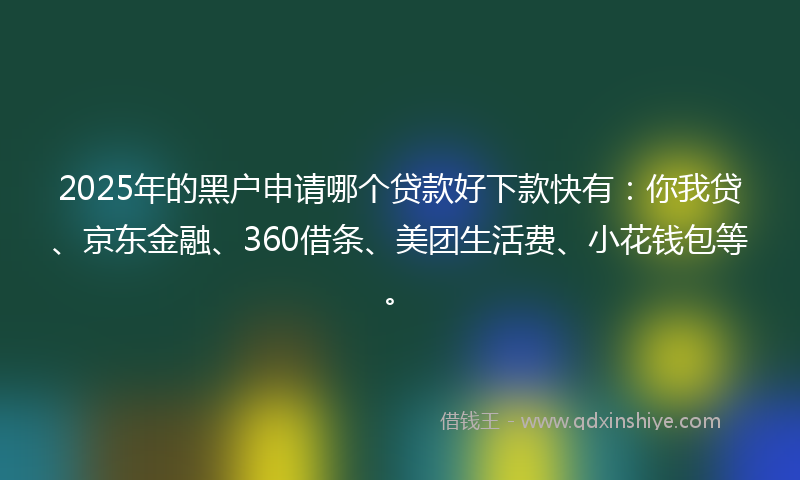 2025年的黑户申请哪个贷款好下款快有：你我贷、京东金融、360借条、美团生活费、小花钱包等。