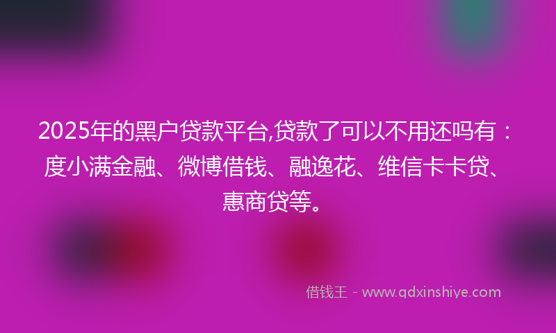 2025年的黑户贷款平台,贷款了可以不用还吗有：度小满金融、微博借钱、融逸花、维信卡卡贷、惠商贷等。