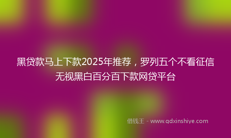 黑贷款马上下款2025年推荐，罗列五个不看征信无视黑白百分百下款网贷平台