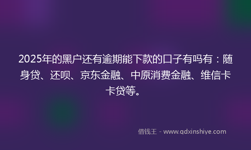 2025年的黑户还有逾期能下款的口子有吗有：随身贷、还呗、京东金融、中原消费金融、维信卡卡贷等。
