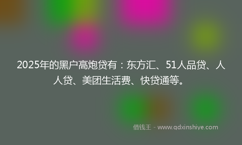 2025年的黑户高炮贷有：东方汇、51人品贷、人人贷、美团生活费、快贷通等。