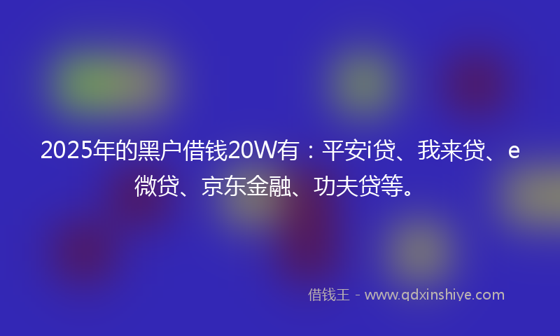 2025年的黑户借钱20W有：平安i贷、我来贷、e微贷、京东金融、功夫贷等。