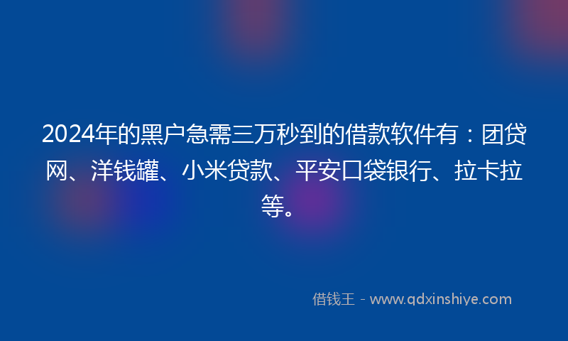 2024年的黑户急需三万秒到的借款软件有：团贷网、洋钱罐、小米贷款、平安口袋银行、拉卡拉等。