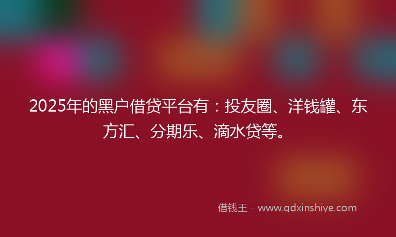 2025年的黑户借贷平台有：投友圈、洋钱罐、东方汇、分期乐、滴水贷等。