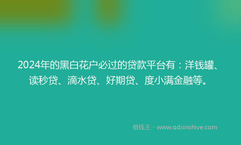 2024年的黑白花户必过的贷款平台有：洋钱罐、读秒贷、滴水贷、好期贷、度小满金融等。