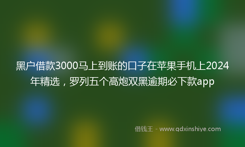 黑户借款3000马上到账的口子在苹果手机上2024年精选，罗列五个高炮双黑逾期必下款app