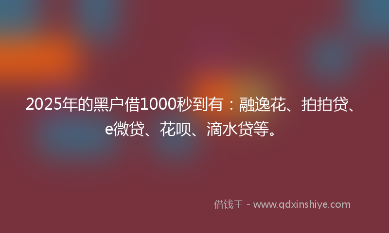 2025年的黑户借1000秒到有：融逸花、拍拍贷、e微贷、花呗、滴水贷等。