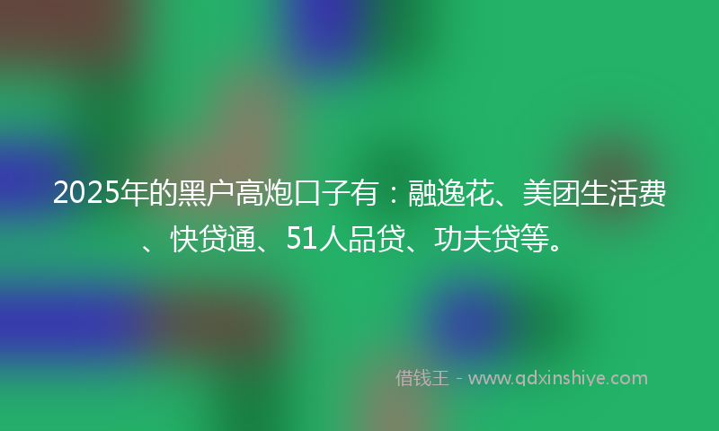 2025年的黑户高炮口子有：融逸花、美团生活费、快贷通、51人品贷、功夫贷等。