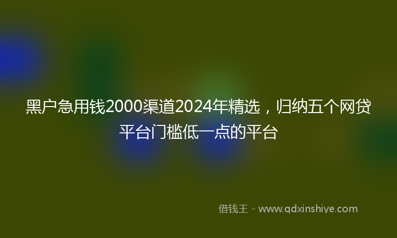 黑户急用钱2000渠道2024年精选，归纳五个网贷平台门槛低一点的平台