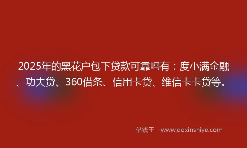 2025年的黑花户包下贷款可靠吗有：度小满金融、功夫贷、360借条、信用卡贷、维信卡卡贷等。