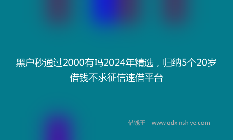 黑户秒通过2000有吗2024年精选，归纳5个20岁借钱不求征信速借平台