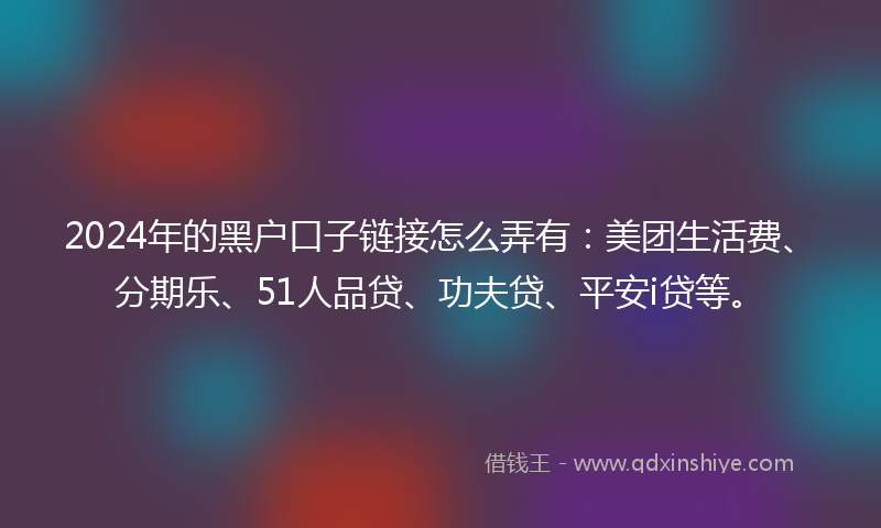 2024年的黑户口子链接怎么弄有：美团生活费、分期乐、51人品贷、功夫贷、平安i贷等。