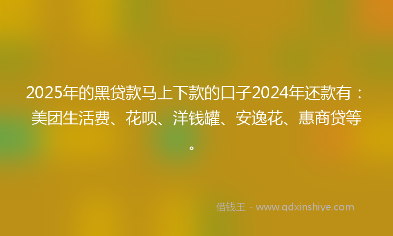 2025年的黑贷款马上下款的口子2024年还款有：美团生活费、花呗、洋钱罐、安逸花、惠商贷等。