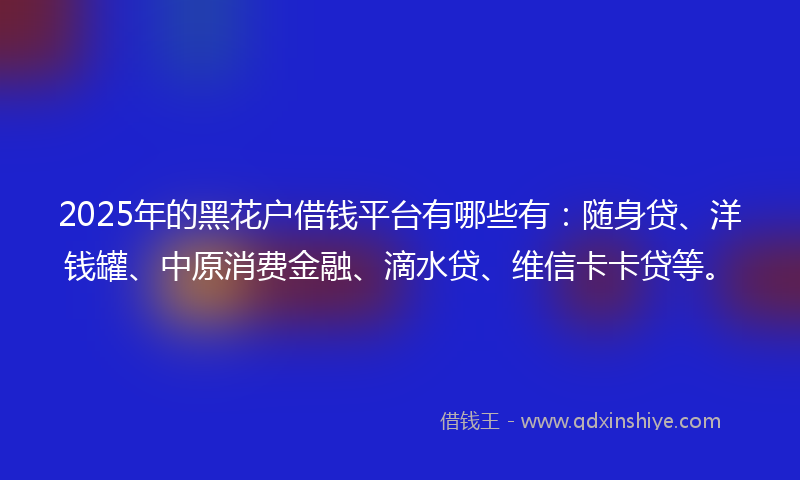 2025年的黑花户借钱平台有哪些有：随身贷、洋钱罐、中原消费金融、滴水贷、维信卡卡贷等。