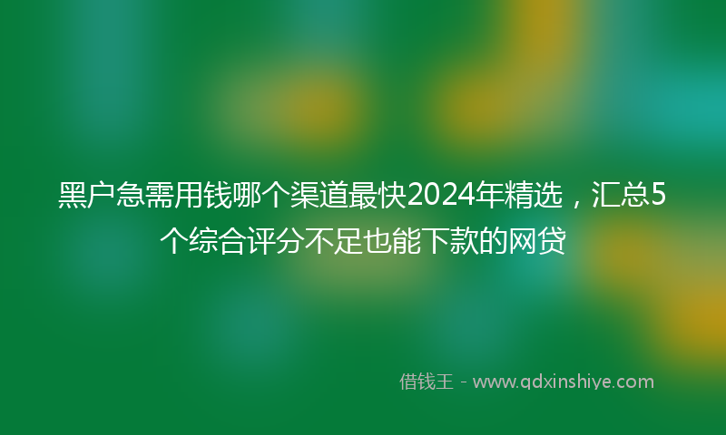 黑户急需用钱哪个渠道最快2024年精选,汇总5个综合评分不足也能下款的网贷