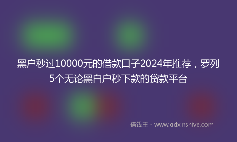黑户秒过10000元的借款口子2024年推荐，罗列5个无论黑白户秒下款的贷款平台