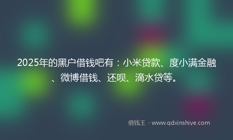 2025年的黑户借钱吧有：小米贷款、度小满金融、微博借钱、还呗、滴水贷等。