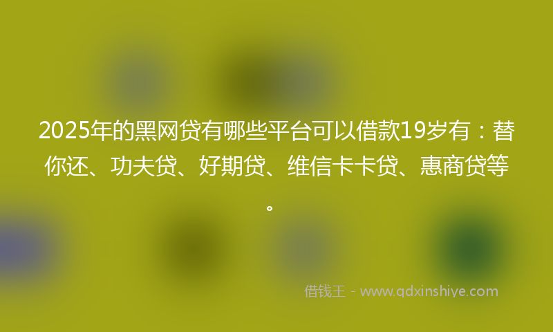 2025年的黑网贷有哪些平台可以借款19岁有：替你还、功夫贷、好期贷、维信卡卡贷、惠商贷等。
